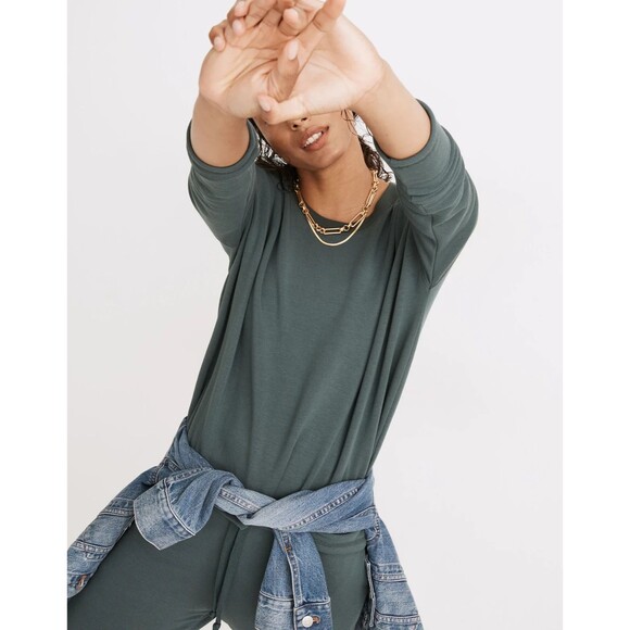 Madewell Small Superbrushed Easygoing Sweatshirt Midnight Green Fleece Crewneck - Picture 2 of 14